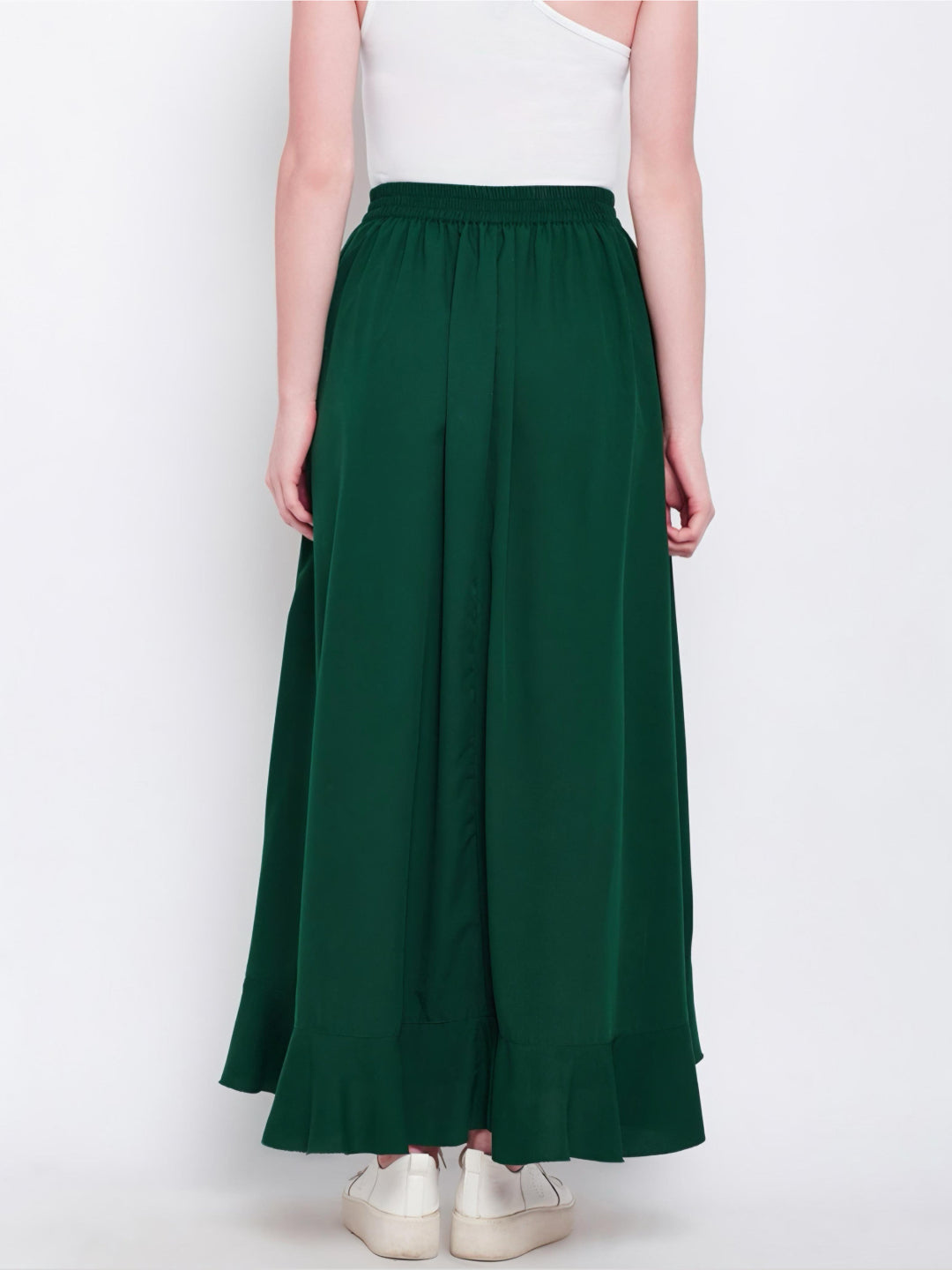 HESHA GREEN SOLID RUFFLED WRAP MAXI SKIRT WITH ATTACHED PALAZZO