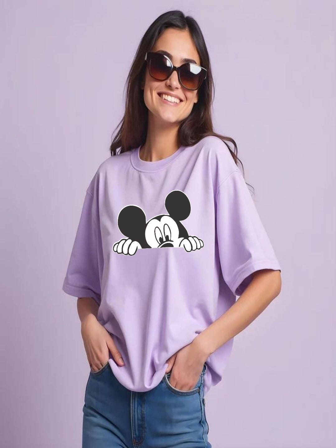HESHA HALF MICKEY WOMEN OVERSIZE PRINTED TSHIRT