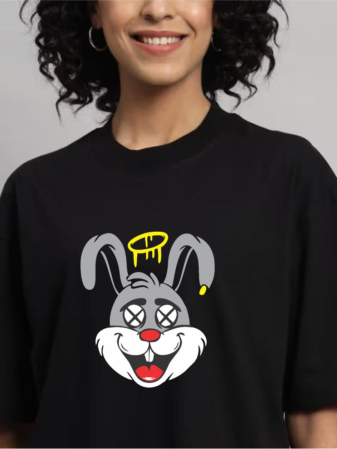 HESHA HAPPY RABBIT WOMEN OVERSIZE PRINTED TSHIRT