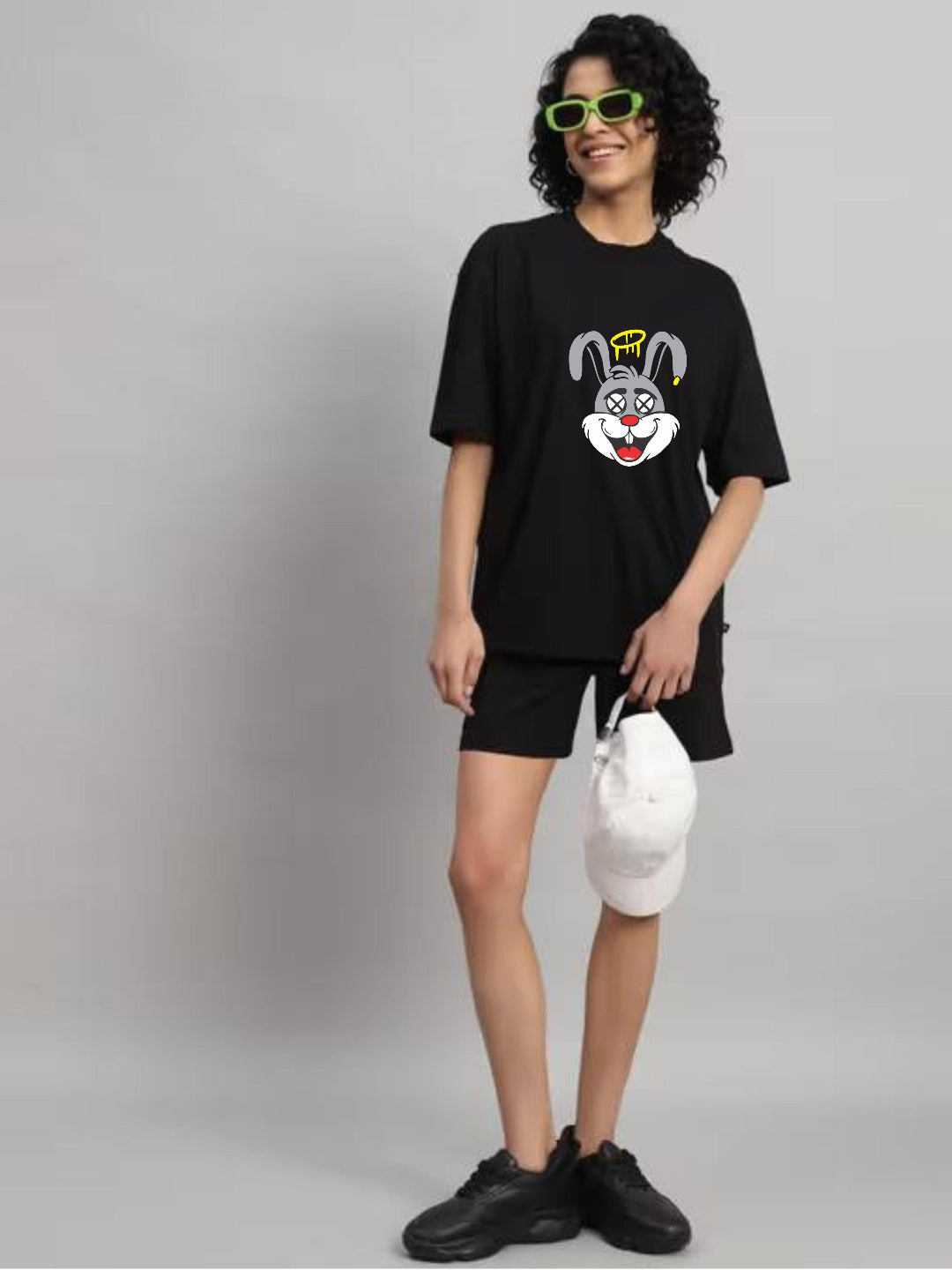 HESHA HAPPY RABBIT WOMEN OVERSIZE PRINTED TSHIRT