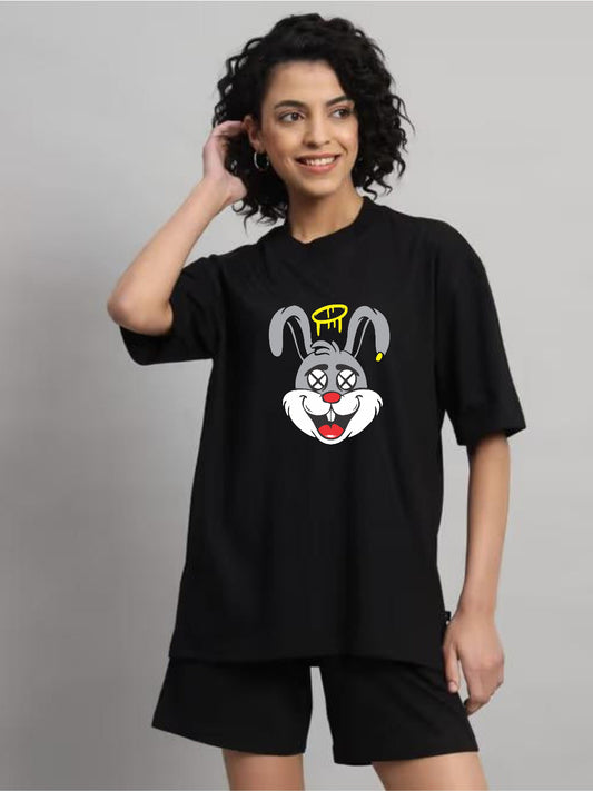 HESHA HAPPY RABBIT WOMEN OVERSIZE PRINTED TSHIRT