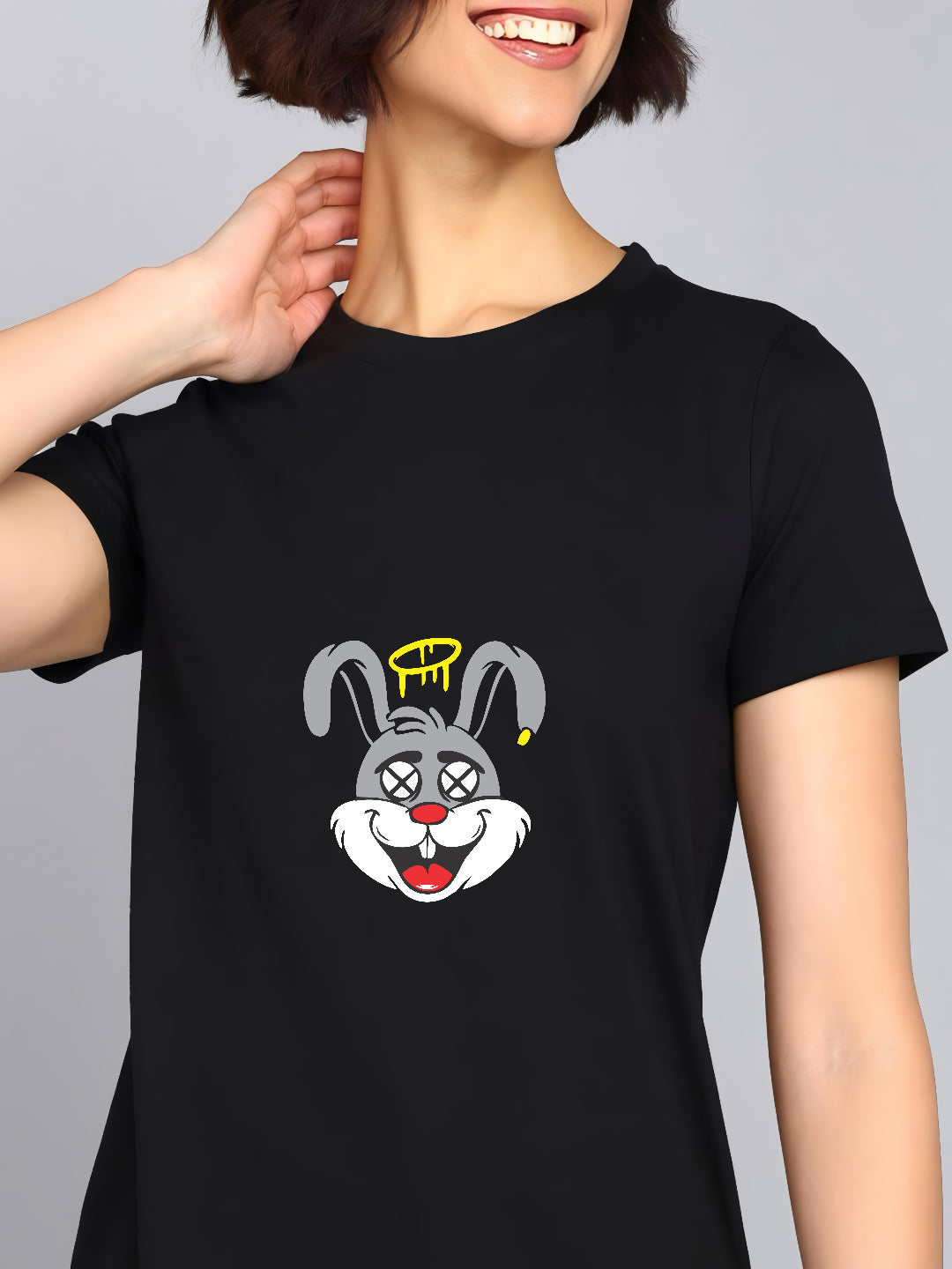 HESHA FUNNY RABBIT WOMEN REGULAR PRINTED TSHIRT