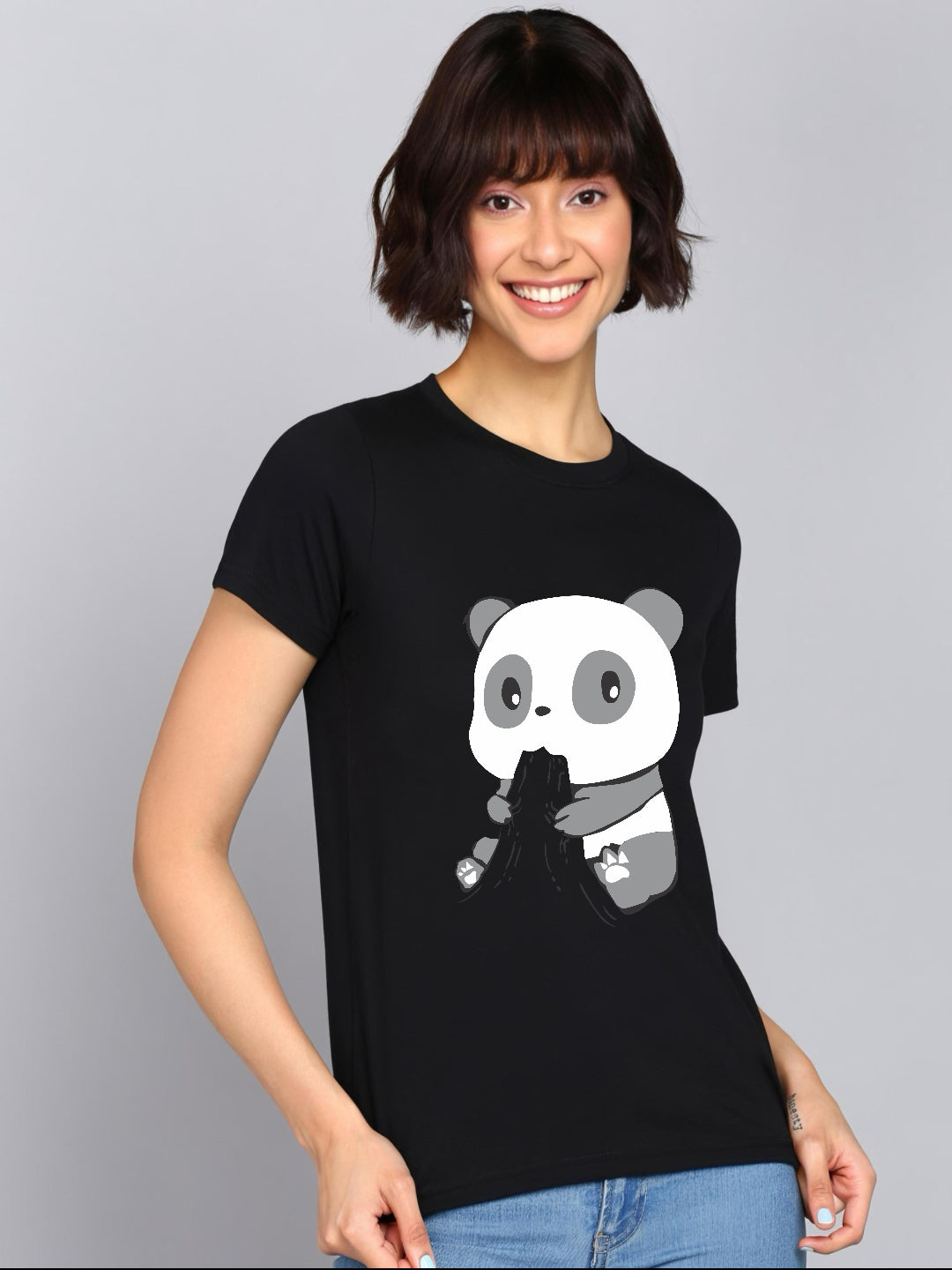 HESHA HUNGRY PANDA WOMEN REGULAR PRINTED TSHIRT
