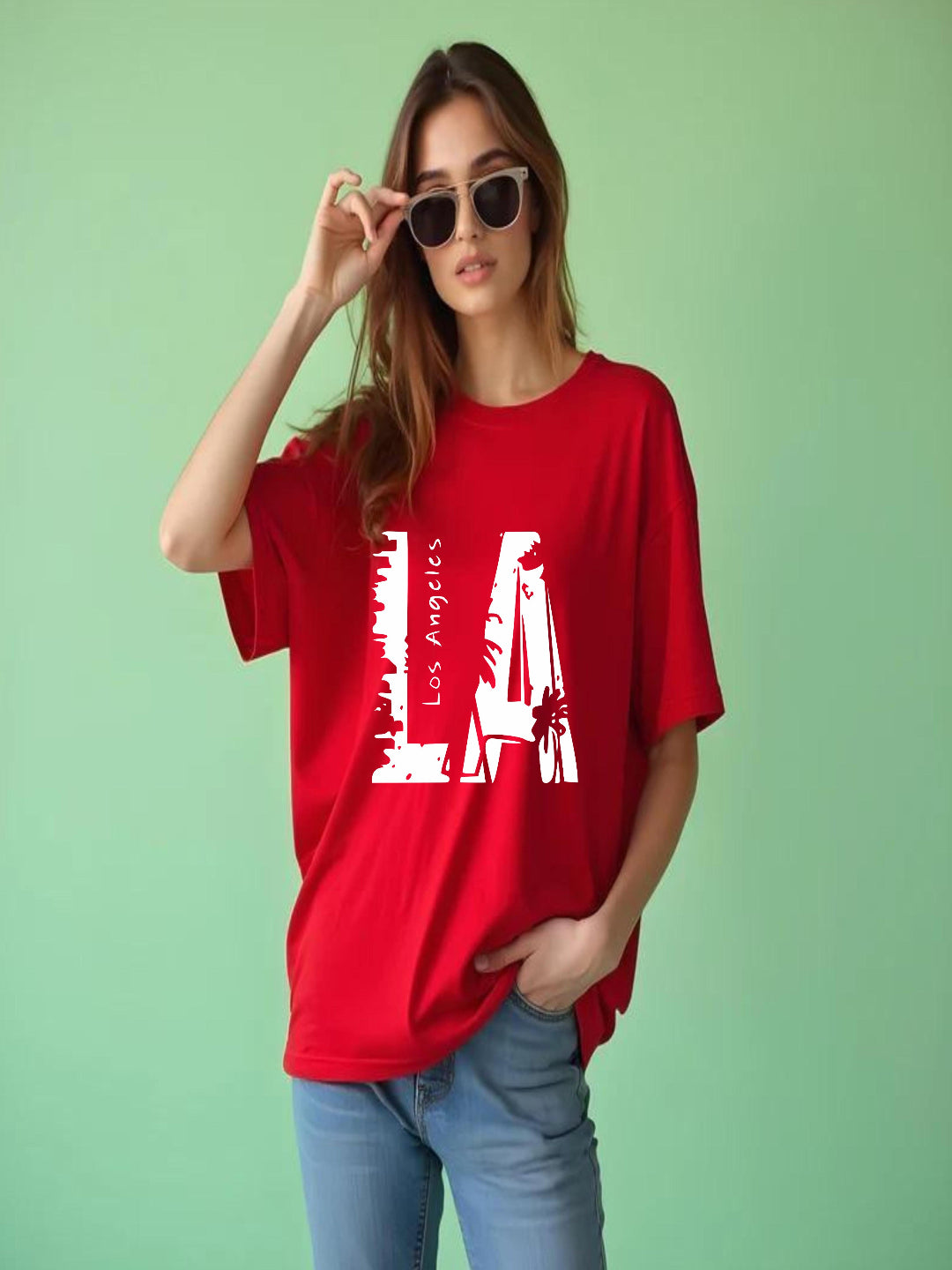 HESHA LOS ANGELES WOMEN OVERSIZE PRINTED TSHIRT