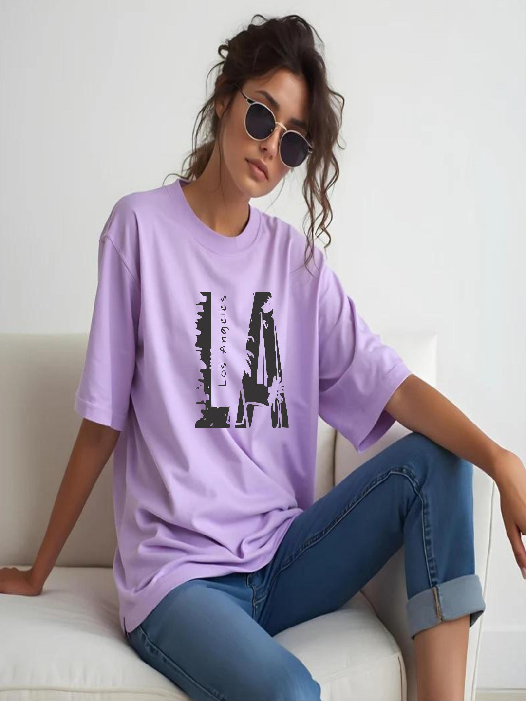 HESHA LOS ANGELES WOMEN OVERSIZE PRINTED TSHIRT