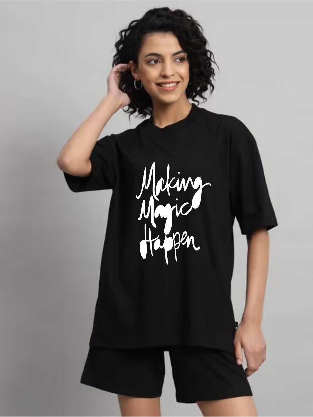 HESHA MAKING MAGIC HAPPEN WOMEN OVERSIZE PRINTED TSHIRT