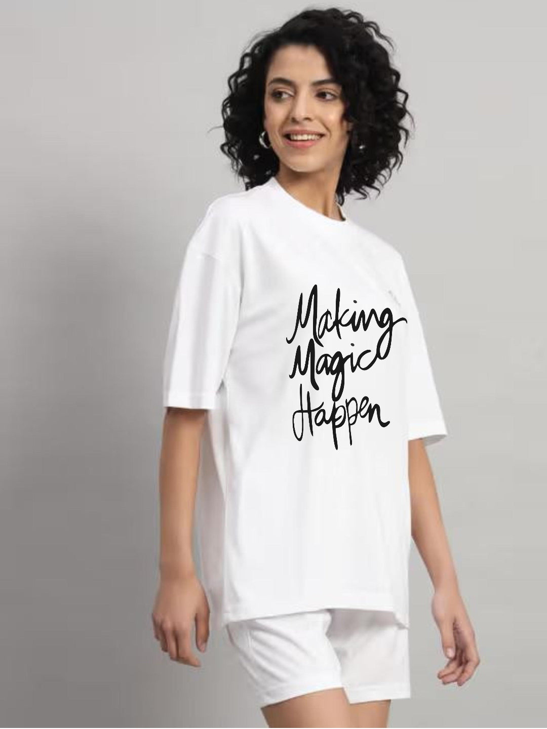 HESHA MAKING MAGIC HAPPEN WOMEN OVERSIZE PRINTED TSHIRT