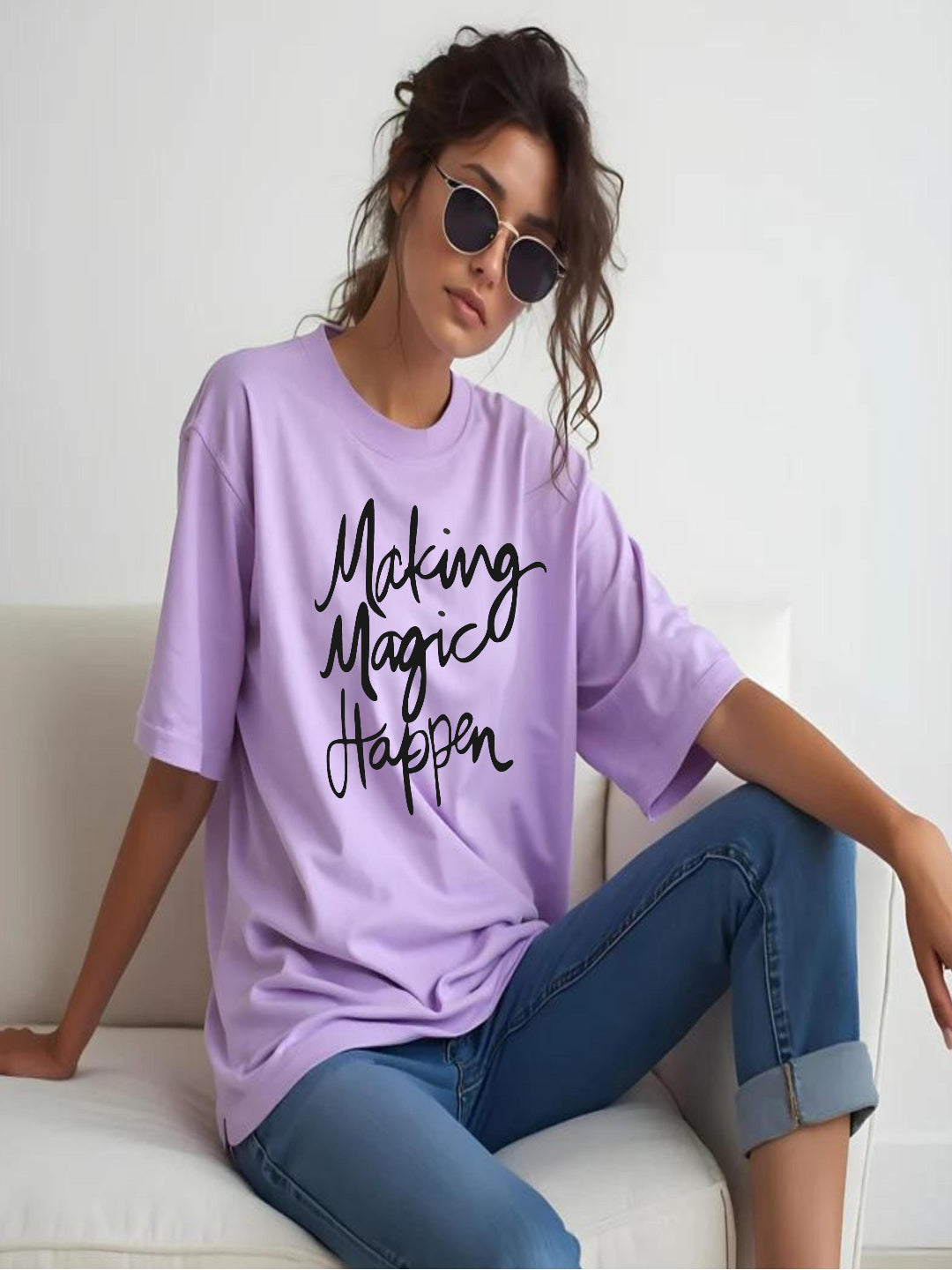 HESHA MAKING MAGIC HAPPEN WOMEN OVERSIZE PRINTED TSHIRT