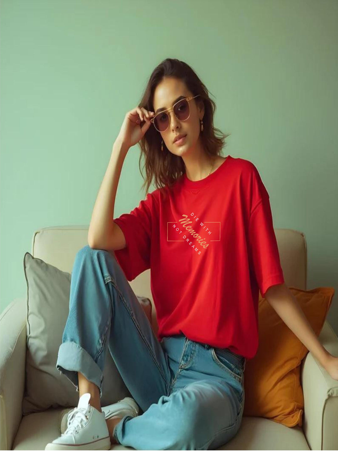 HESHA MEMORIES WOMEN OVERSIZE PRINTED TSHIRT