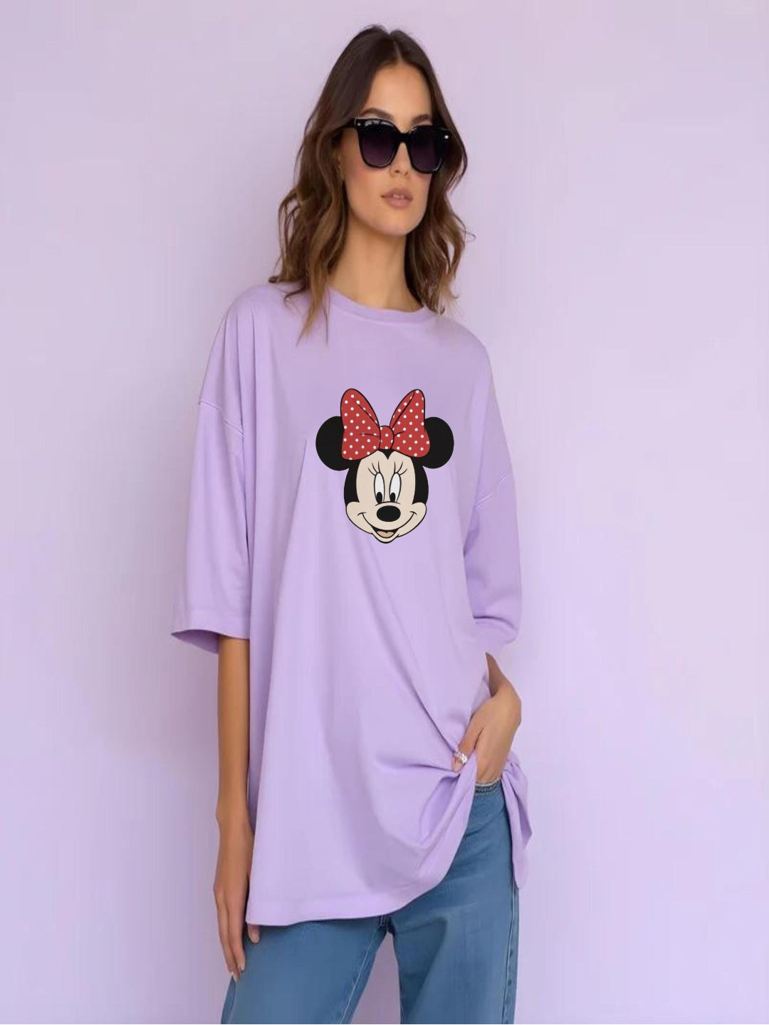 HESHA MINI FACE WOMEN OVERSIZE PRINTED TSHIRT