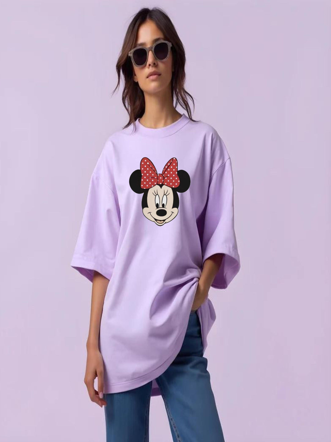HESHA MINI FACE WOMEN OVERSIZE PRINTED TSHIRT