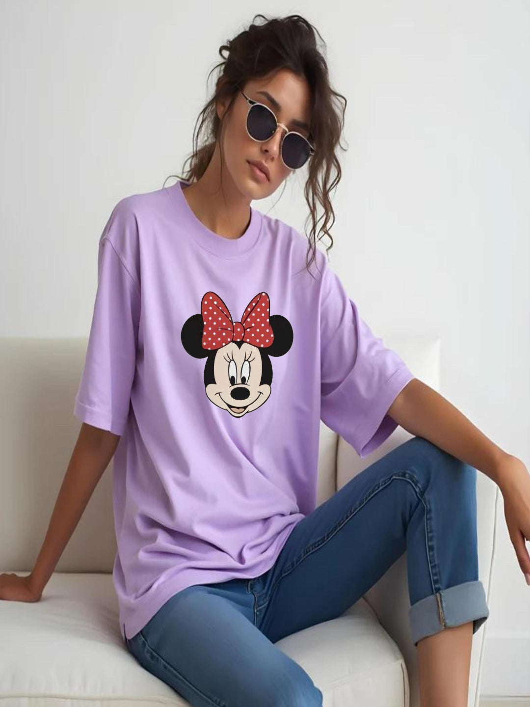 HESHA MINI FACE WOMEN OVERSIZE PRINTED TSHIRT