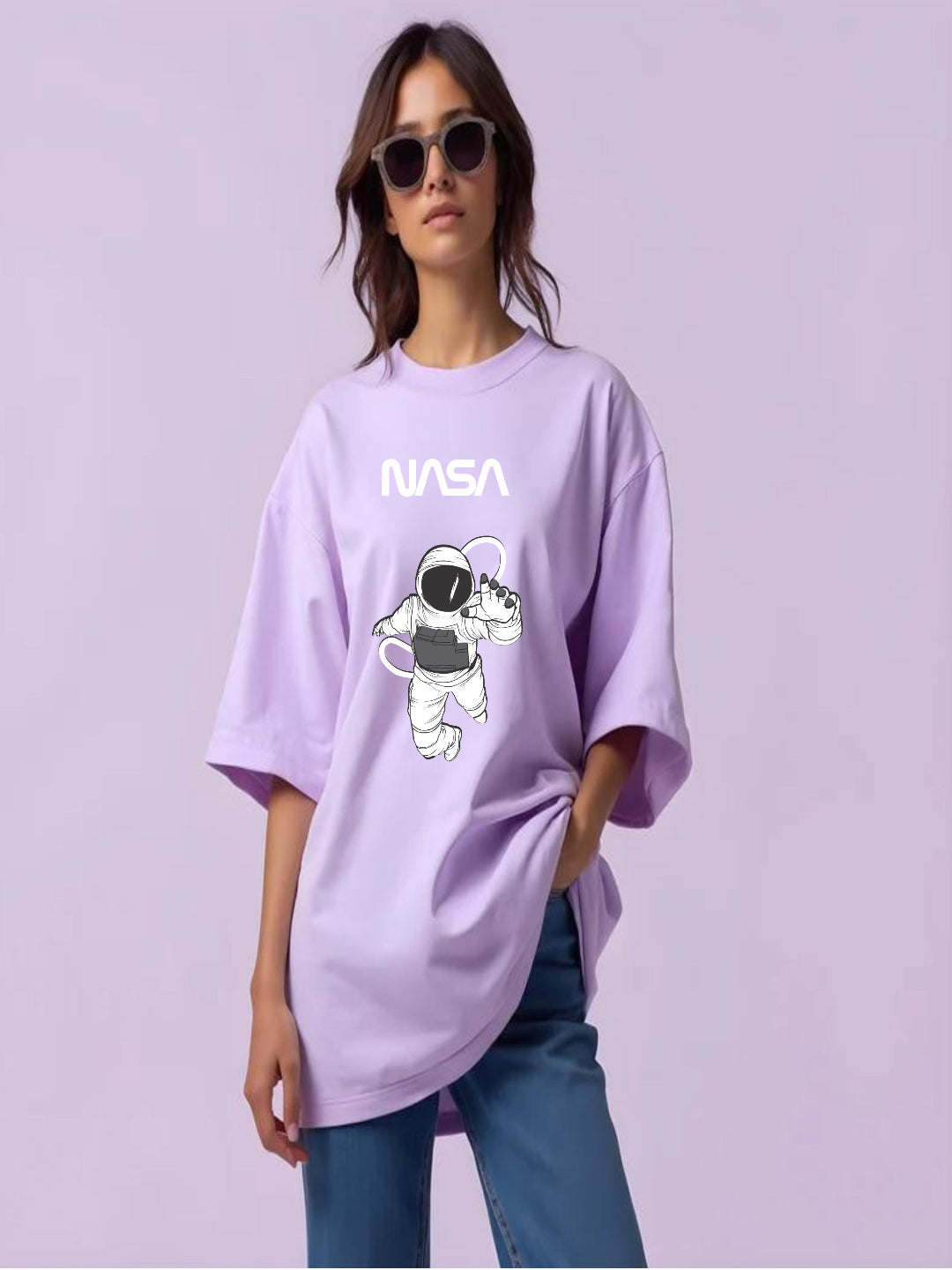 HESHA NASA WOMEN OVERSIZE PRINTED TSHIRT
