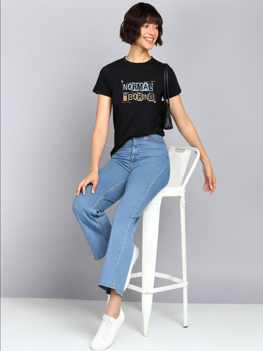 HESHA NORMAL IS BORING WOMEN REGULAR PRINTED TSHIRT