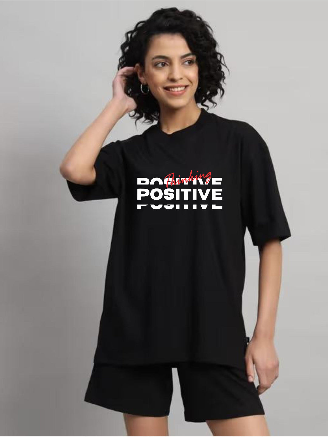 HESHA POSITIVE THINKING WOMEN OVERSIZE PRINTED TSHIRT