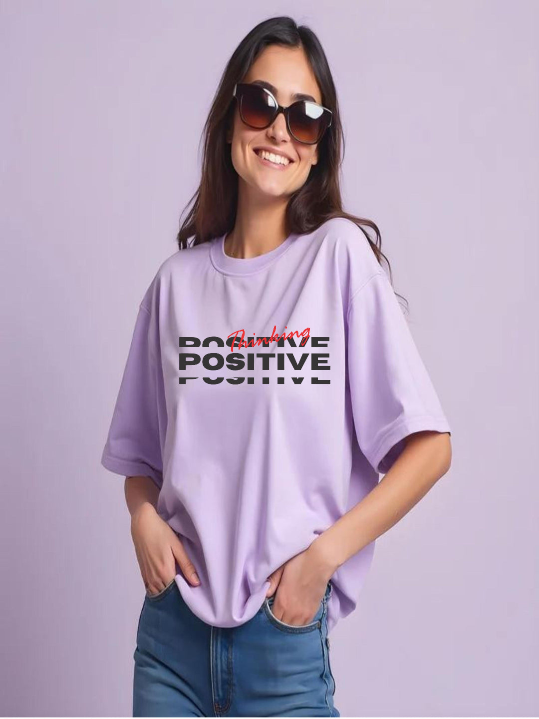 HESHA POSITIVE THINKING WOMEN OVERSIZE PRINTED TSHIRT