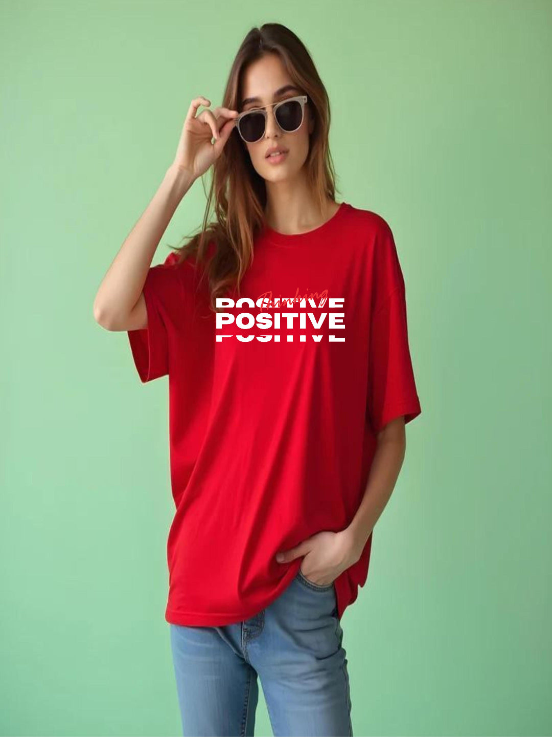 HESHA POSITIVE THINKING WOMEN OVERSIZE PRINTED TSHIRT