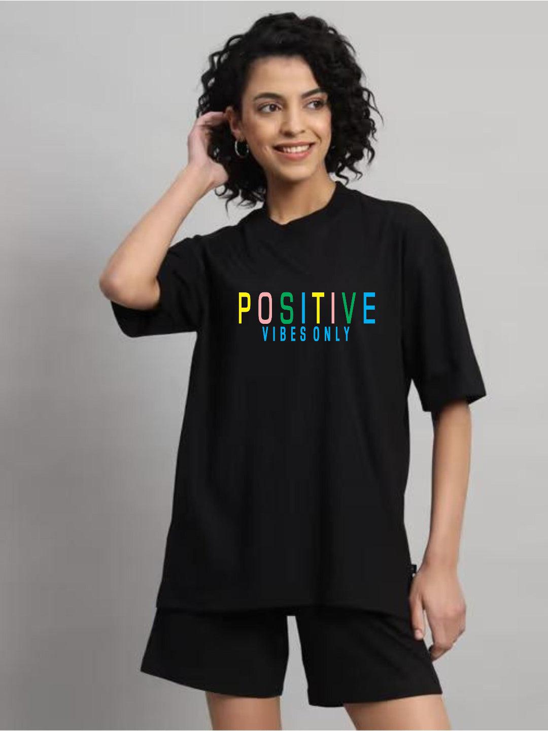 HESHA POSITIVE VIBES ONLY WOMEN OVERSIZE PRINTED TSHIRT