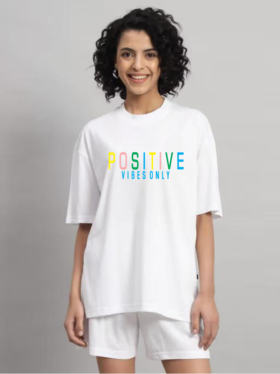 HESHA POSITIVE VIBES ONLY WOMEN OVERSIZE PRINTED TSHIRT