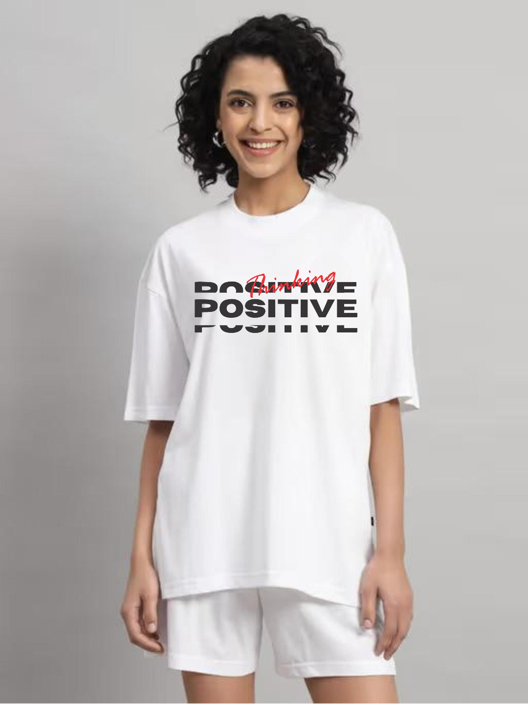 HESHA POSITIVE THINKING WOMEN OVERSIZE PRINTED TSHIRT