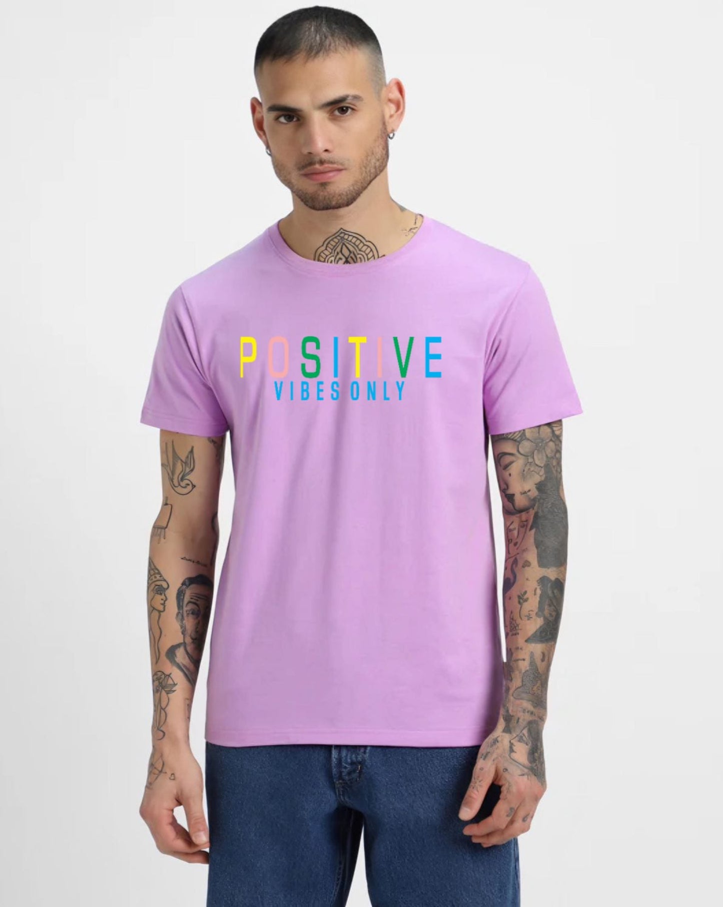 HESHA POSITIVE VIBES ONLY MENS REGULAR PRINTED TSHIRT