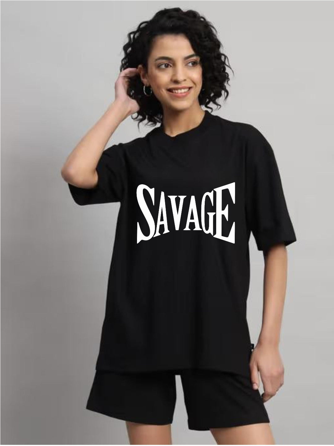 HESHA SAVAGE WOMEN OVERSIZE PRINTED TSHIRT