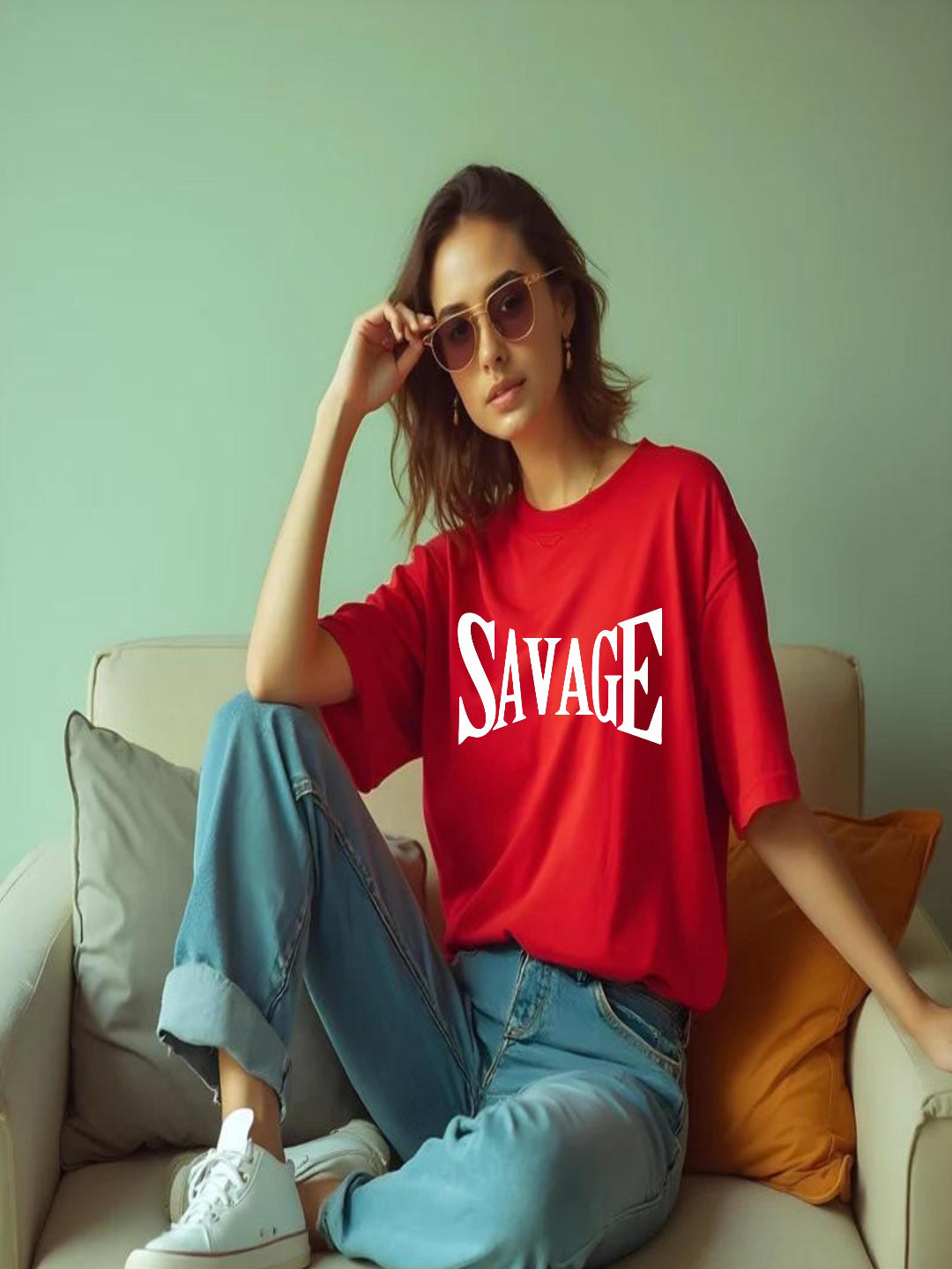 HESHA SAVAGE WOMEN OVERSIZE PRINTED TSHIRT