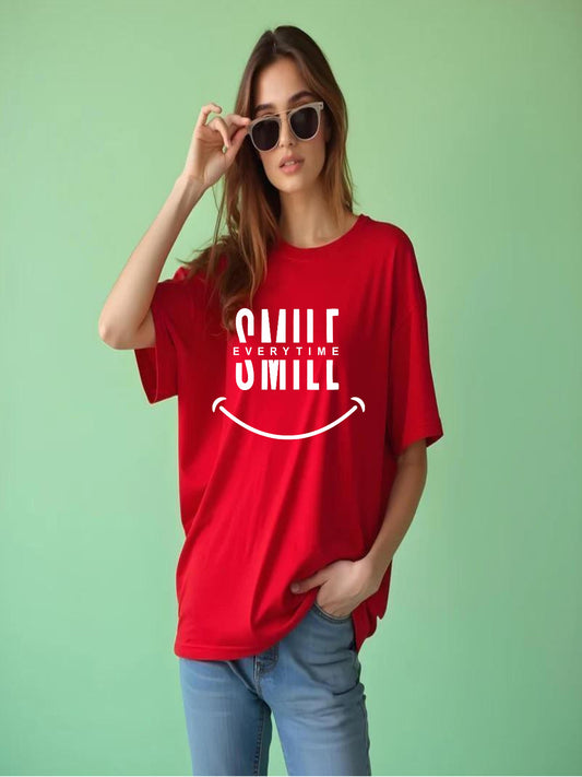 HESHA SMILE EVERYTIME WOMEN OVERSIZE PRINTED TSHIRT
