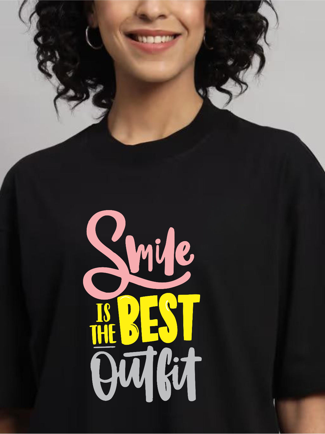 HESHA SMILE IS THE BEST WOMEN OVERSIZE PRINTED TSHIRT