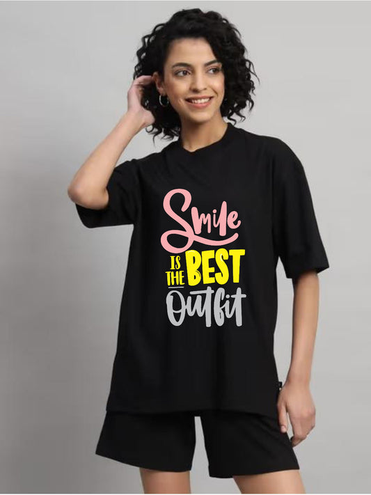 HESHA SMILE IS THE BEST WOMEN OVERSIZE PRINTED TSHIRT