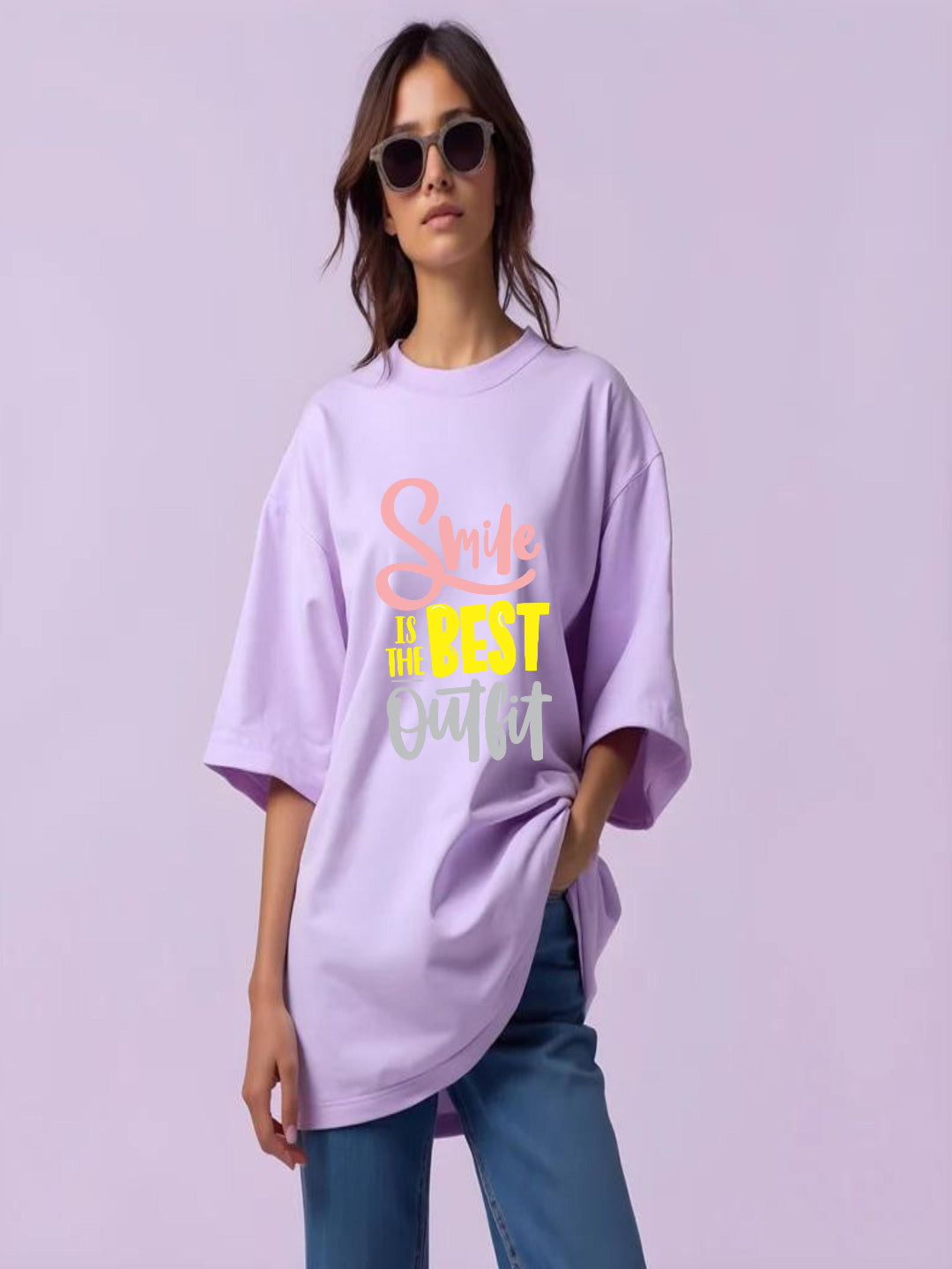 HESHA SMILE IS THE BEST WOMEN OVERSIZE PRINTED TSHIRT