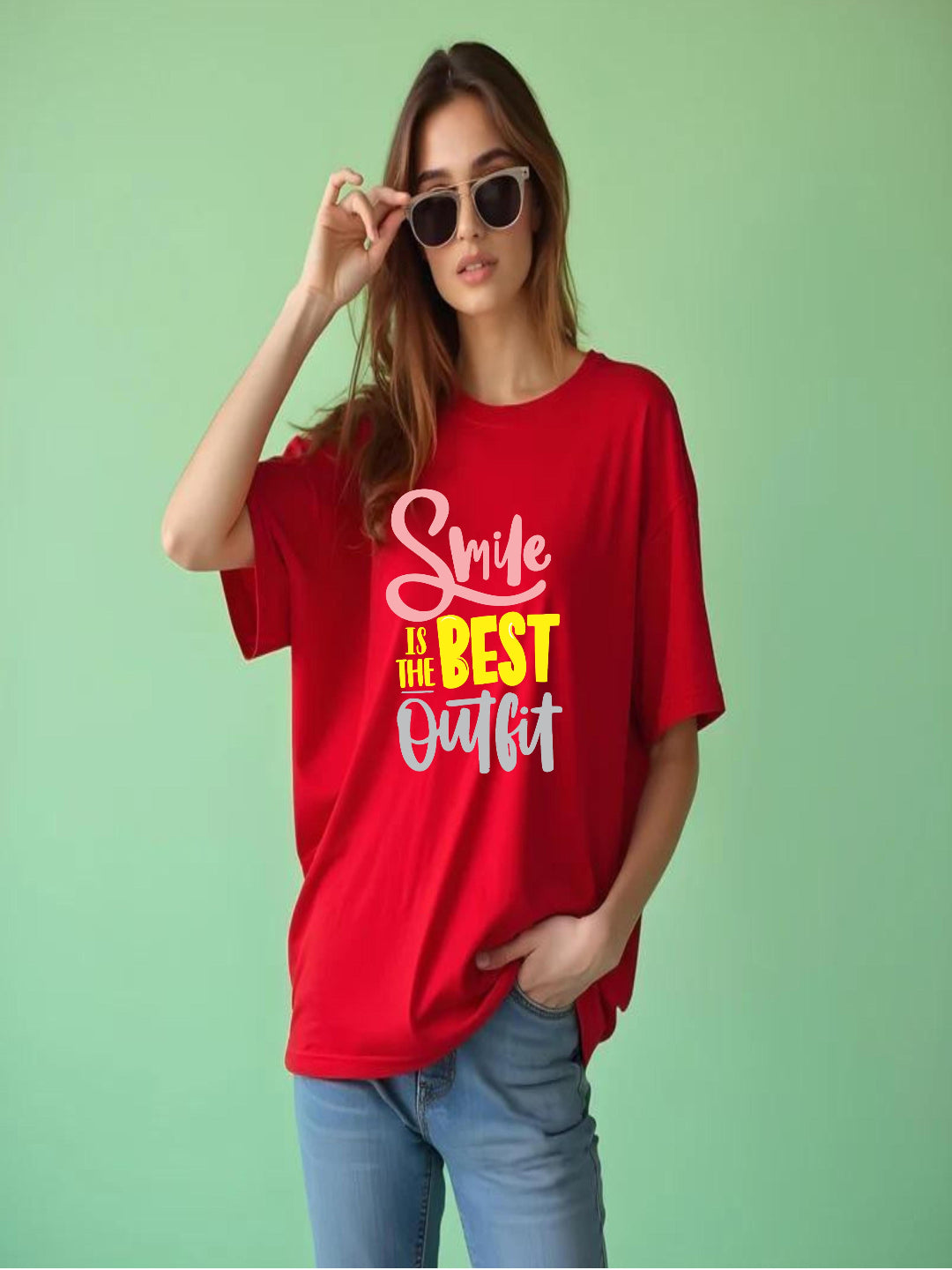 HESHA SMILE IS THE BEST WOMEN OVERSIZE PRINTED TSHIRT