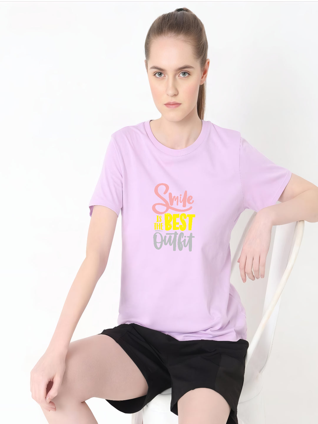 HESHA SMILE IS THE BEST WOMEN REGULAR PRINTED TSHIRT