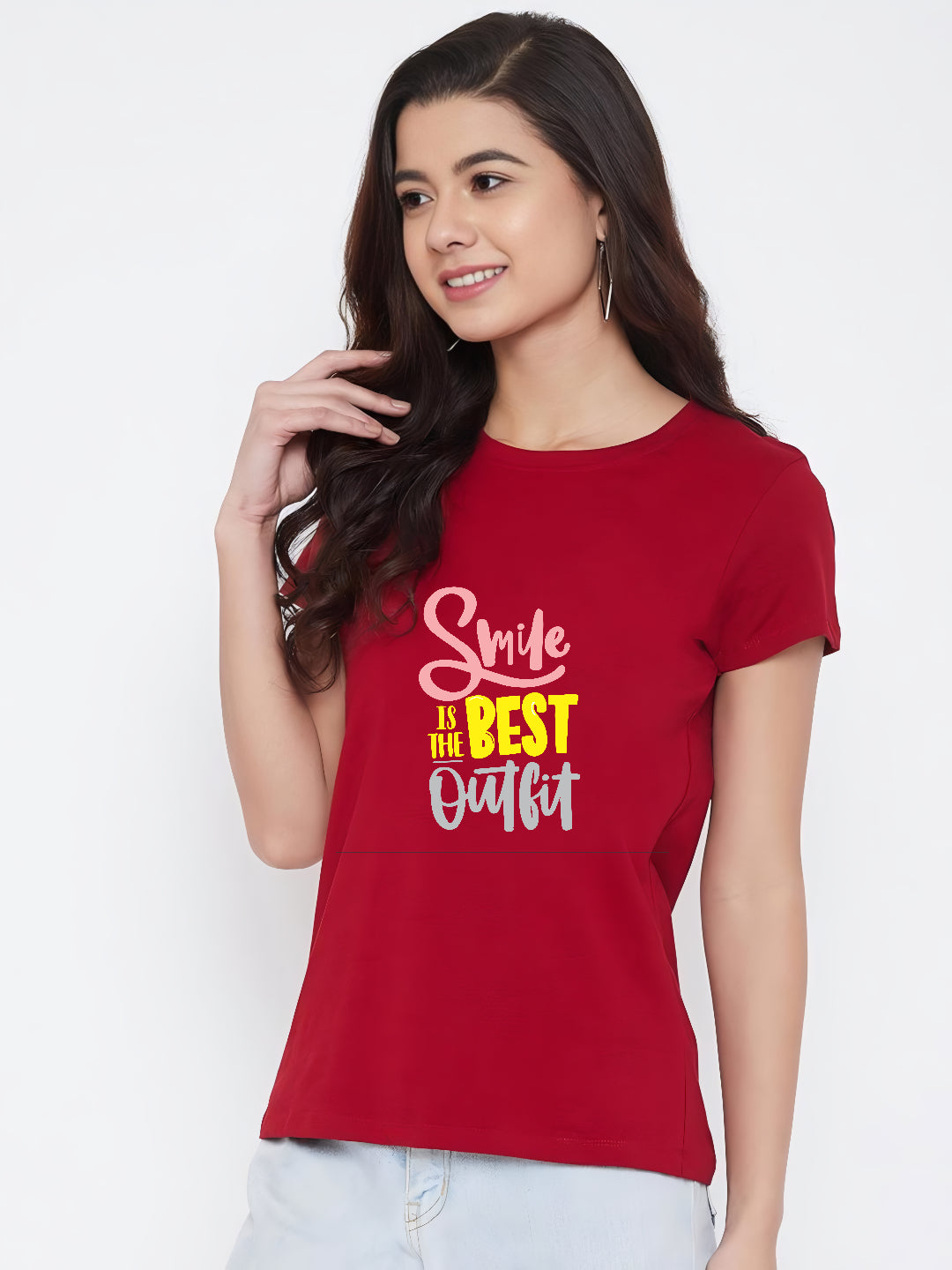 HESHA SMILE IS THE BEST WOMEN REGULAR PRINTED TSHIRT