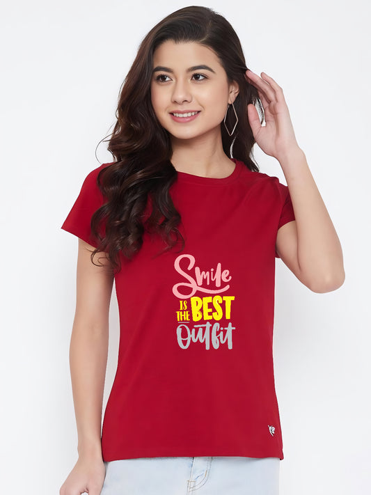 HESHA SMILE IS THE BEST WOMEN REGULAR PRINTED TSHIRT