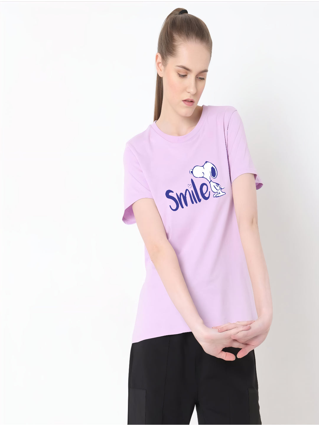 HESHA SNOOPY SMILE WOMEN REGULAR PRINTED TSHIRT