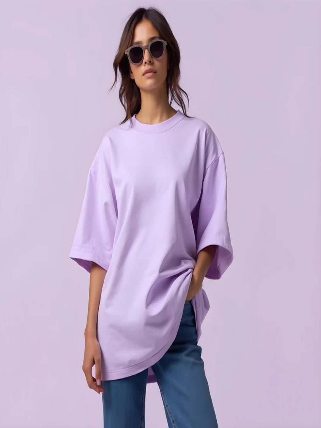 HESHA SOLID  WOMEN OVERSIZE PRINTED TSHIRT