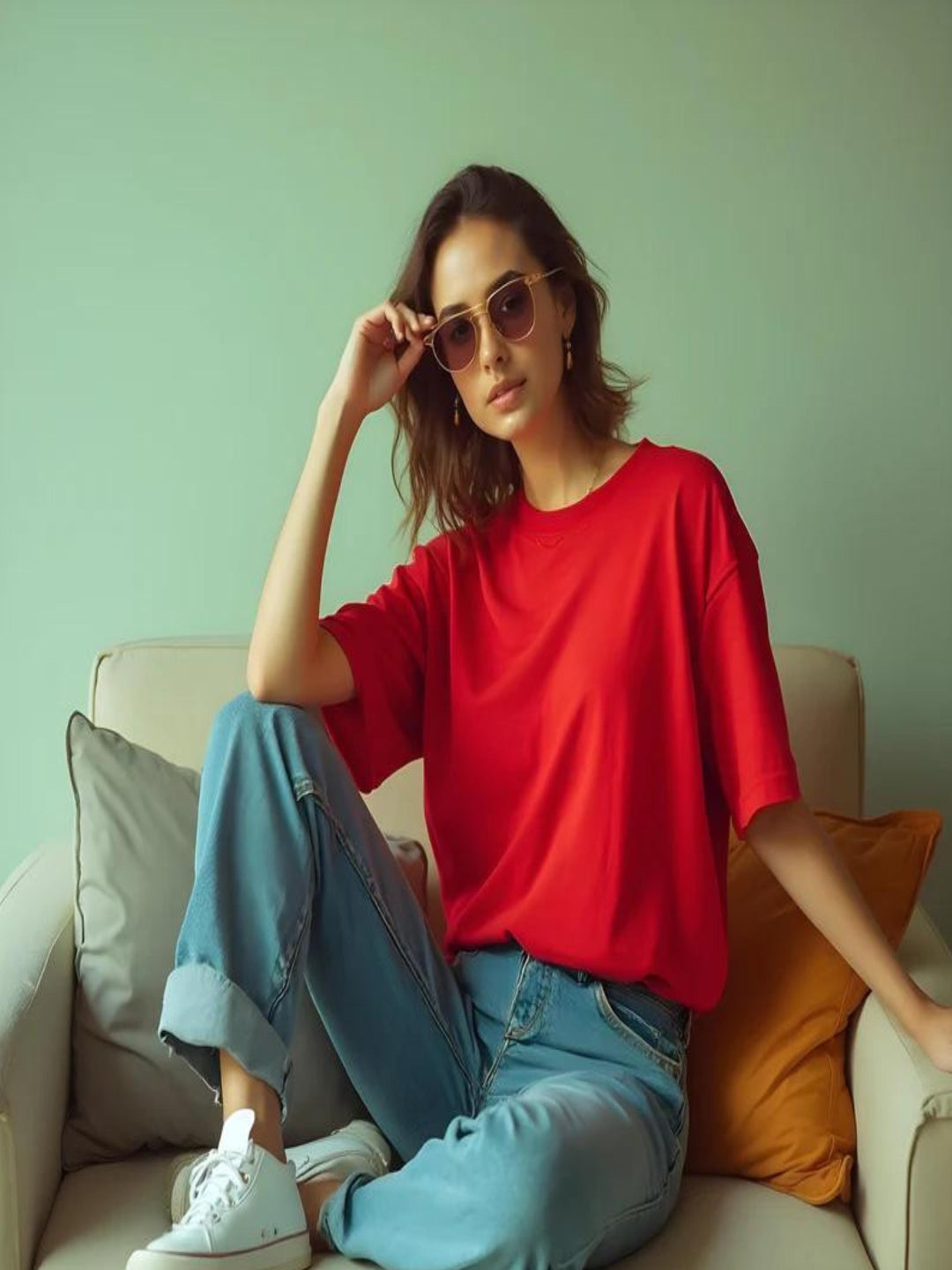 HESHA SOLID  WOMEN OVERSIZE PRINTED TSHIRT