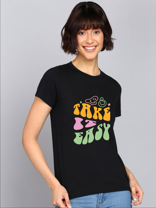 HESHA TAKE IS EASY WOMEN REGULAR PRINTED TSHIRT