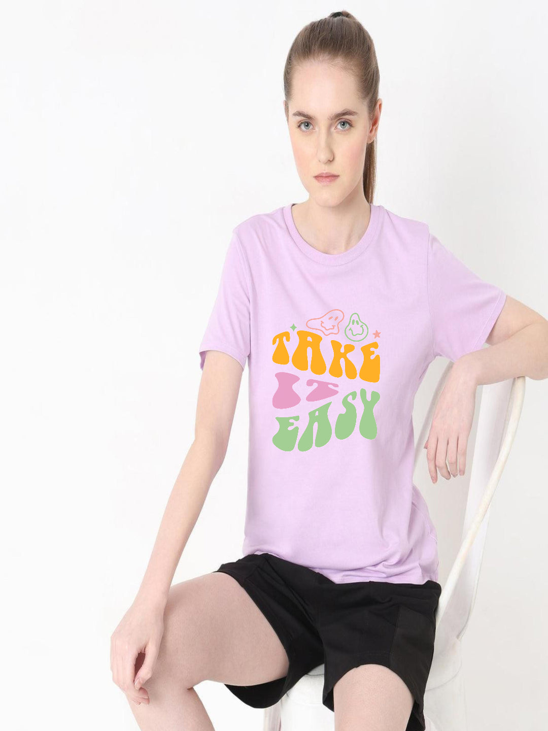 HESHA TAKE IS EASY WOMEN REGULAR PRINTED TSHIRT