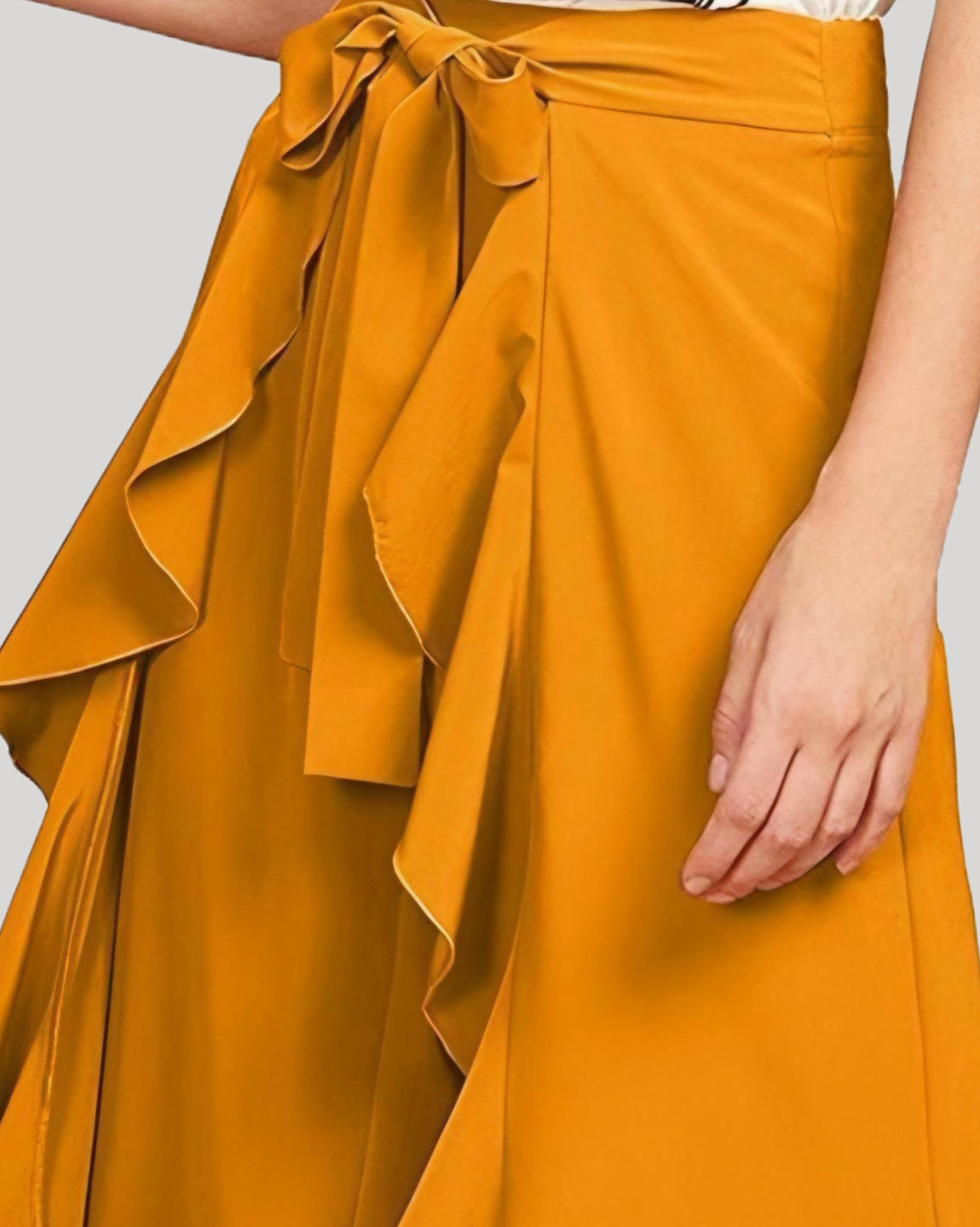 HESHA YELLOW SOLID RUFFLED WRAP MAXI SKIRT WITH ATTACHED PALAZZO