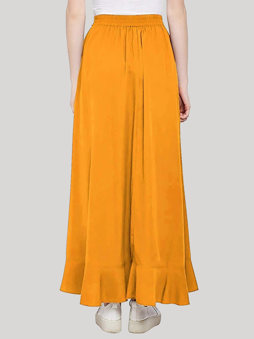 HESHA YELLOW SOLID RUFFLED WRAP MAXI SKIRT WITH ATTACHED PALAZZO