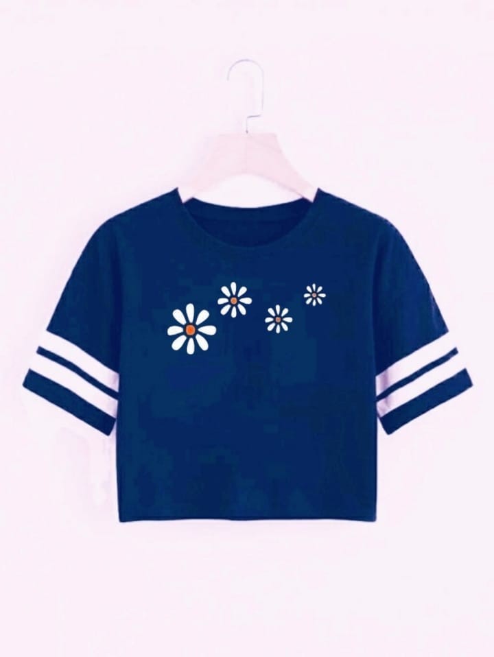 4 FLOWER STRP CROP TSHIRT