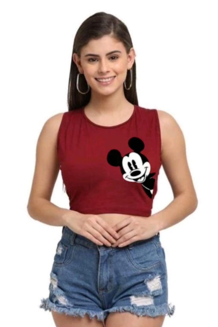 SIDE MICKEY SLEEVELESS CROP TSHIRT