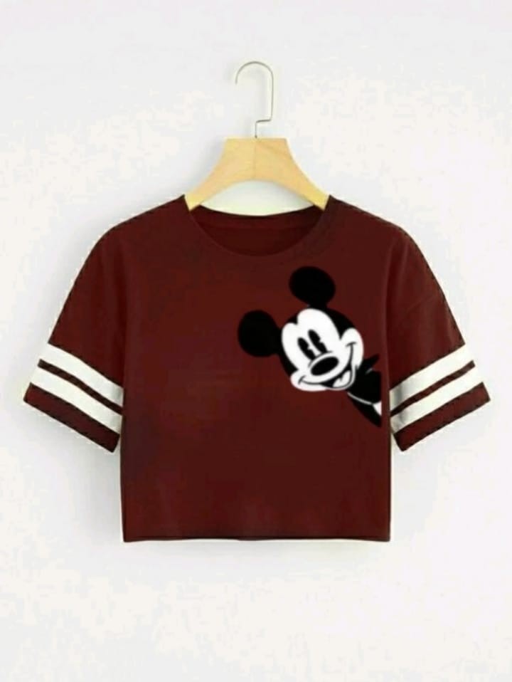 SIDE MICKEY STRP CROP TSHIRT