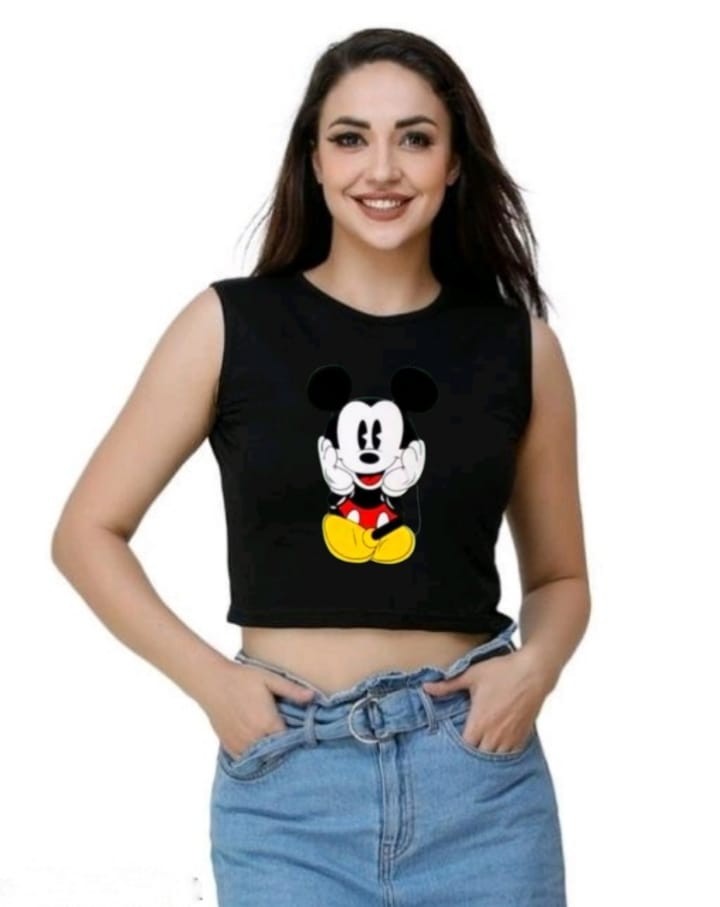 SINGLE MICKEY SLEEVELESS CROP TSHIRT