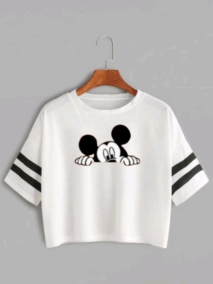 H MICKEY STRP CROP TSHIRT