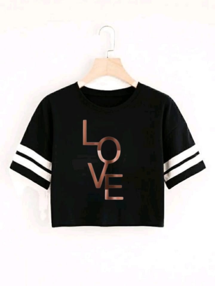 LOVE DIGITAL STRP CROP TSHIRT