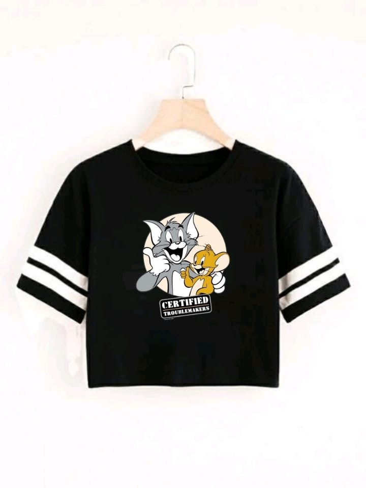 TOM&JERRY STRP CROP TSHIRT