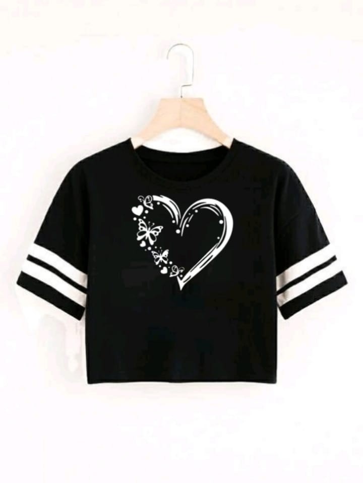 BTR HEART STRP CROP TSHIRT